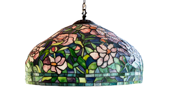 stained glass lamp with flowers and leaves