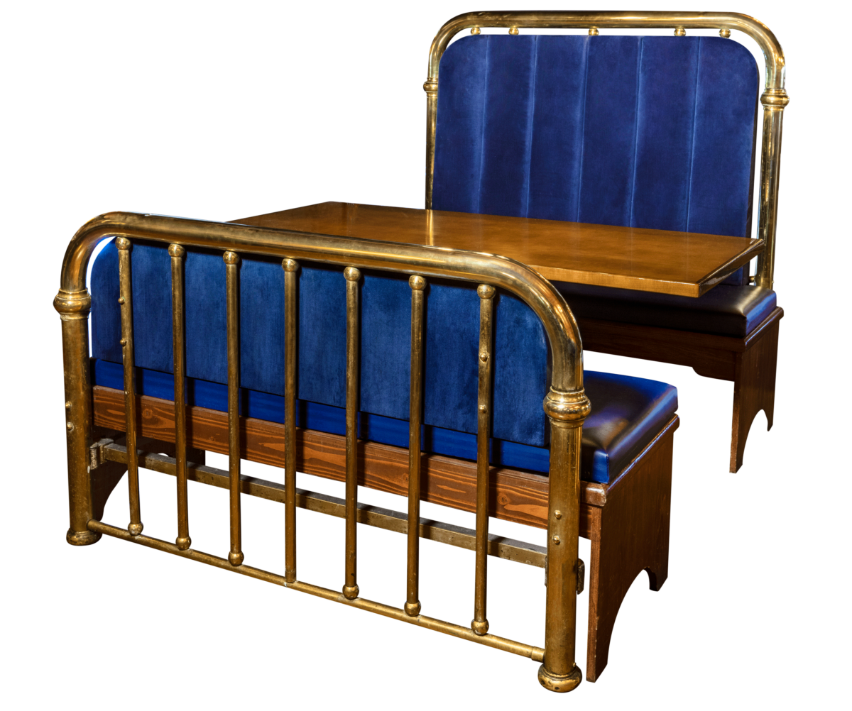 blue bed frame booth