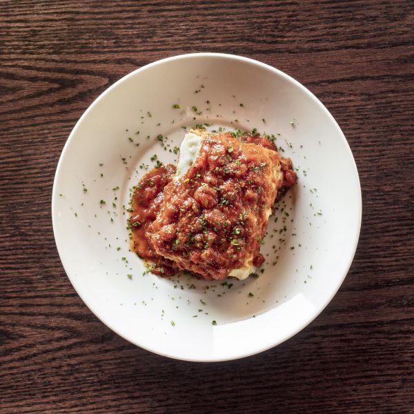 plate of lasagna at The Old Spaghetti Factory