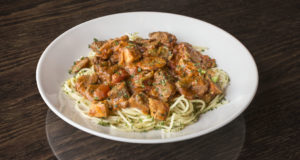 plate of The Old Spaghetti Factory's Spicy Spaghetti Vesuvius